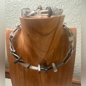 OOAK Glass beads Black white and Beaded Necklace & Bracelet Set 925 silver NWOT